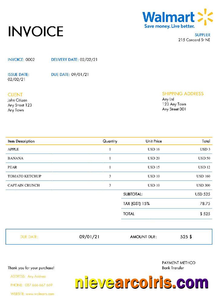 USA Walmart invoice